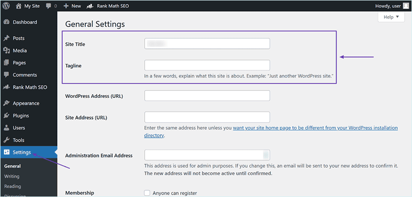 Enter A Site Name In Site Title Field