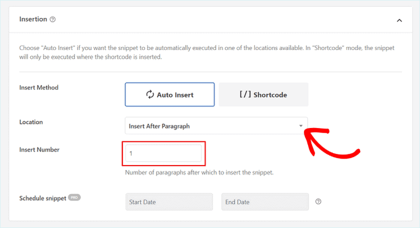 Choose Auto Insert After Paragraph