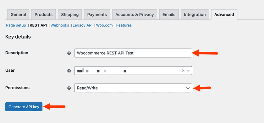 Create Woocommerce Api Key