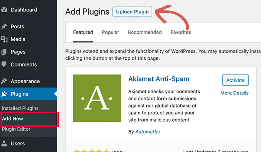 Upload plugin button