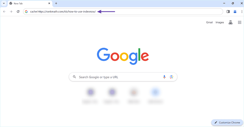 Enter Cache Followed By The Full Url Into The Search Bar