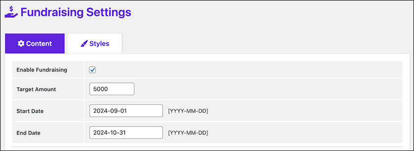 Aidap Fundraising Settings