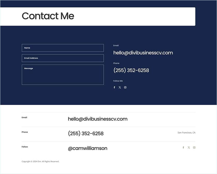 Business Cv Contact Page