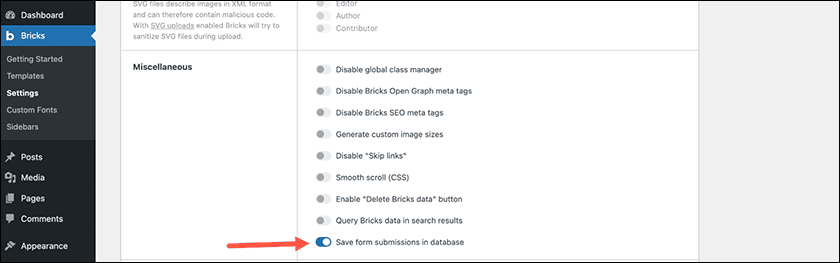 Form Submissions Bricks