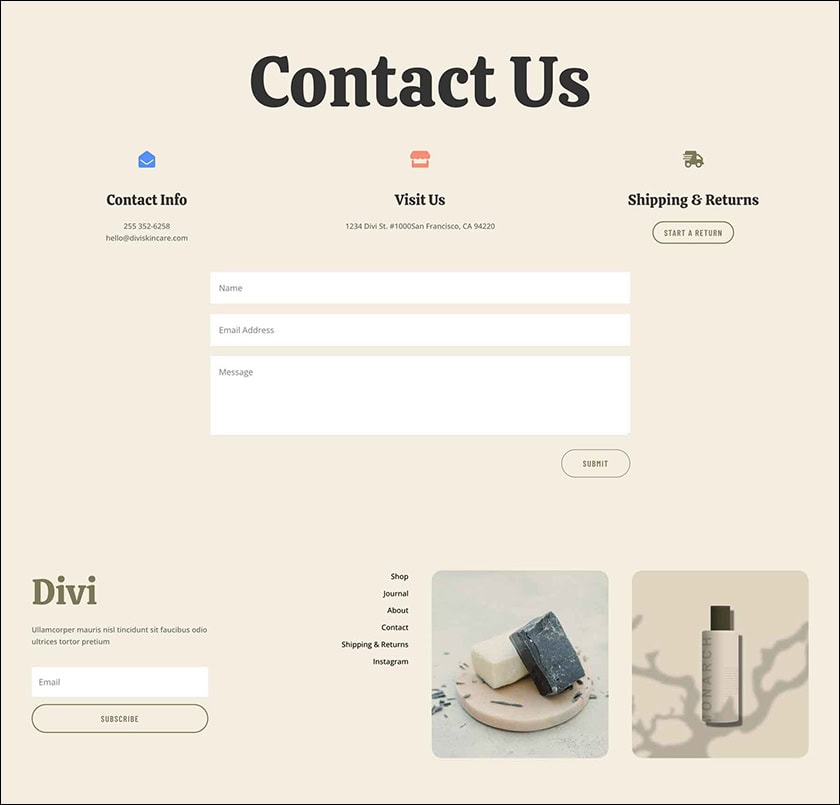 Skin Care Contact Page